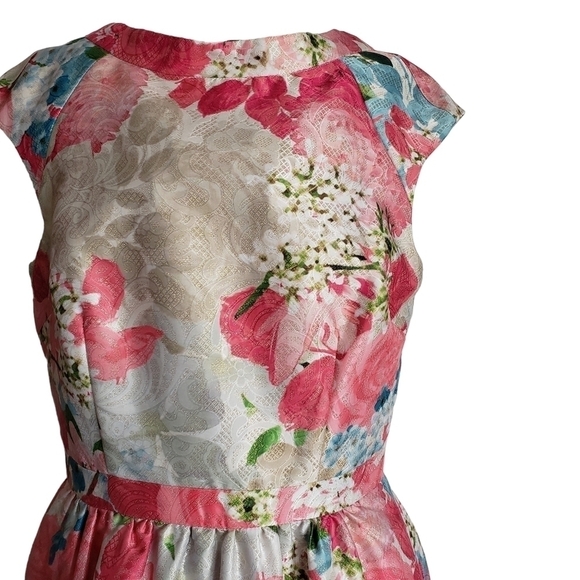 CYNTHIA STEFFE Floral Print Jacquard Peony Cocktail Fit & Flare Dress, Size 4 - Picture 5 of 10